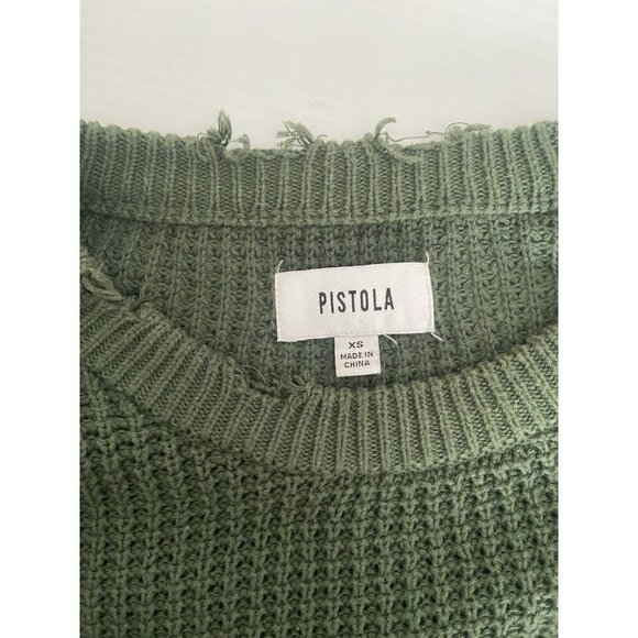 Pistola Olga Distressed Olive Green Crewneck Waffle Knit Sweater Size X-Small XS - Picture 8 of 13